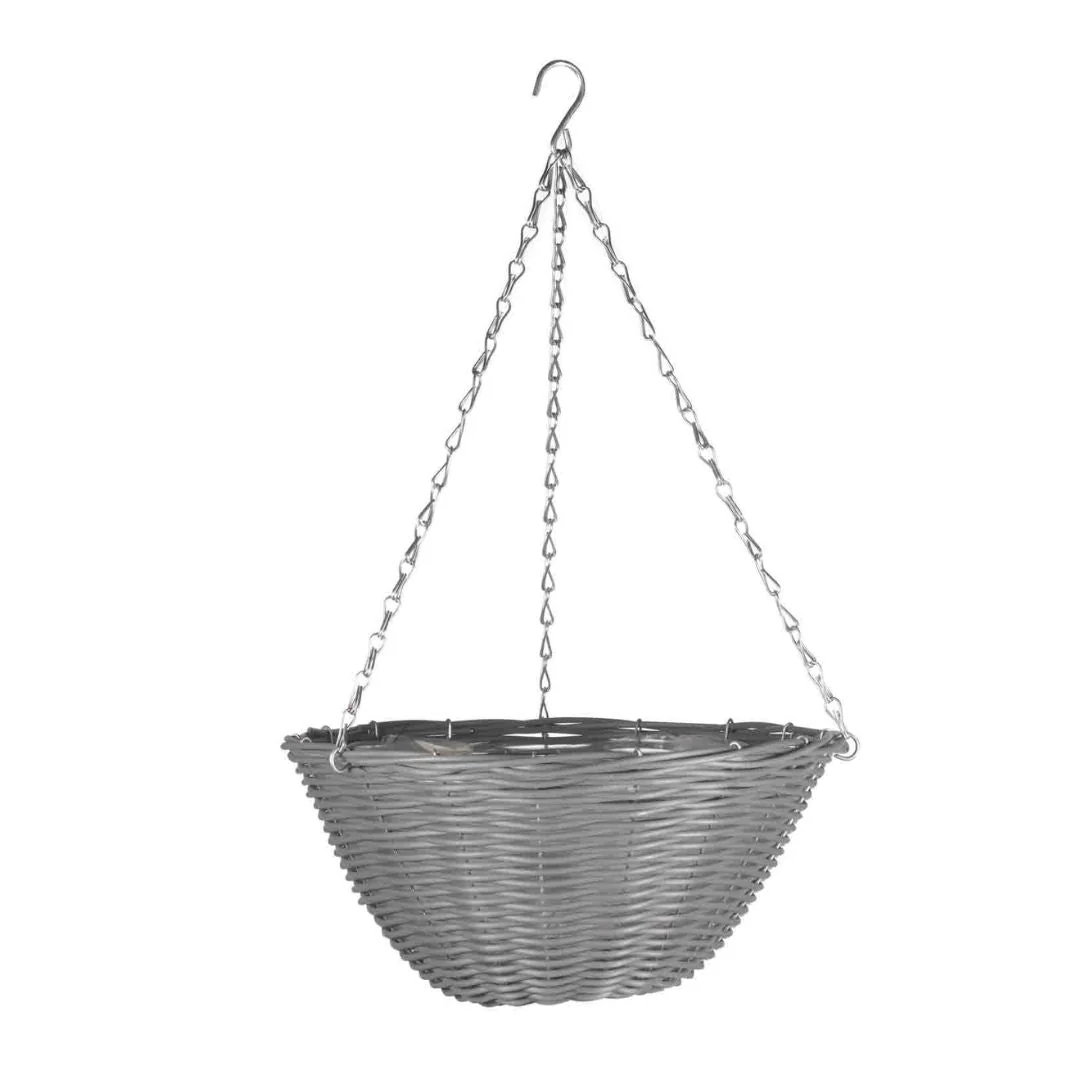 Hanging Basket Slate Faux Rattan 14" - Image 2