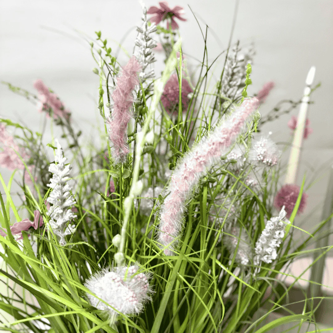 Artificial Pink Meadow Flowers in Bowl 50cm - Image 3