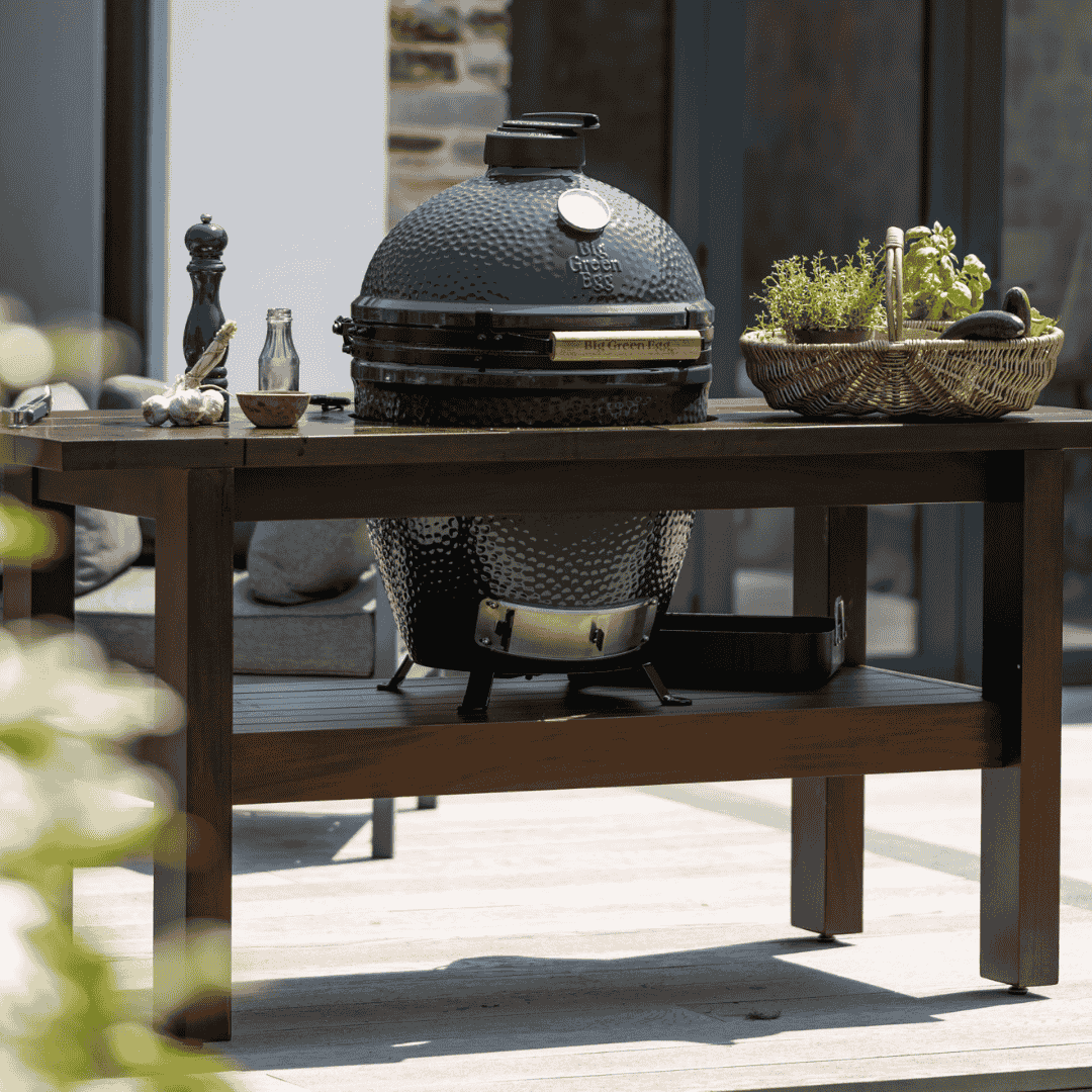 Big Green Egg Charcoal BBQ - Large Mahogany Table Bundle - Image 2
