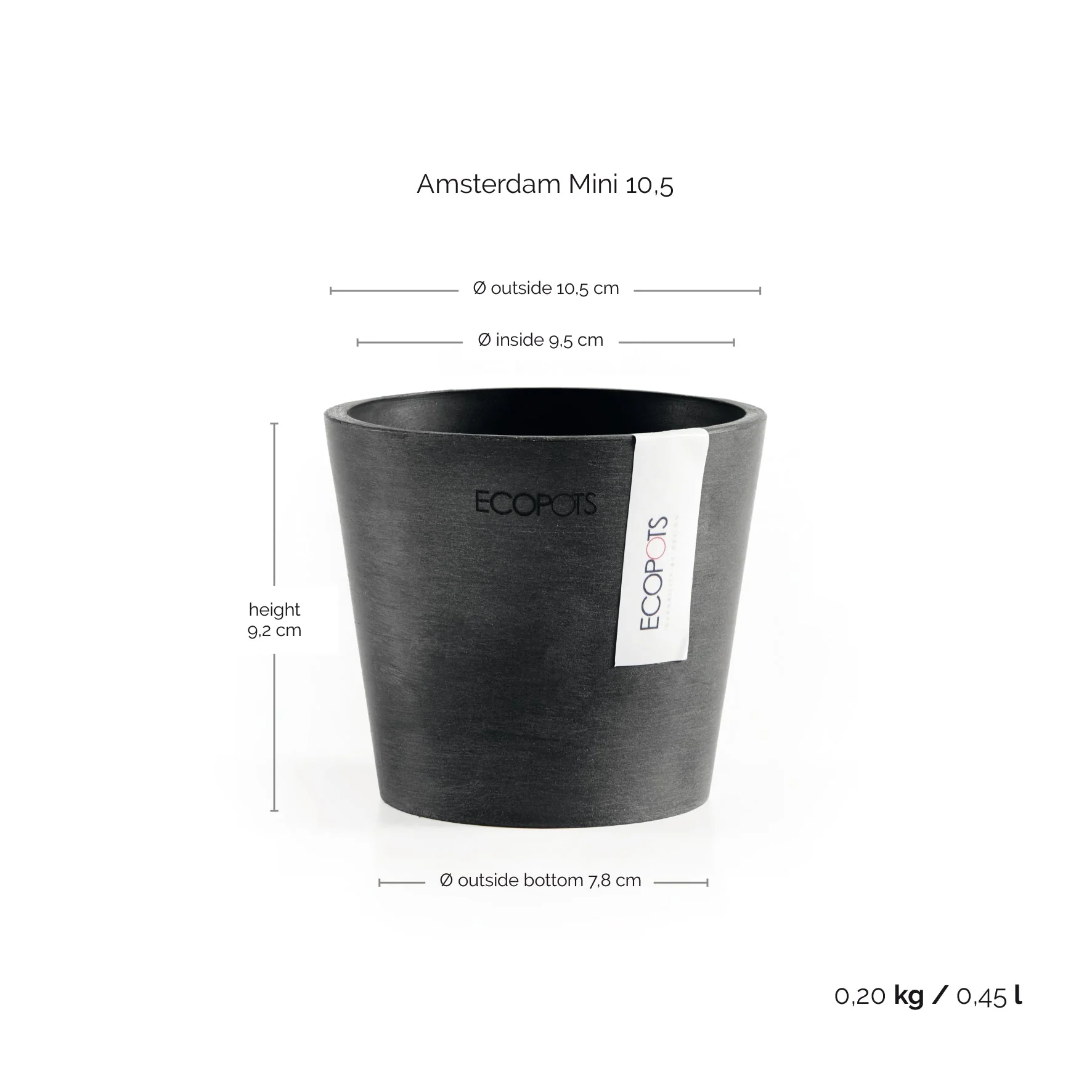 Ecopots Amsterdam Mini Pot Dark Grey - Image 5