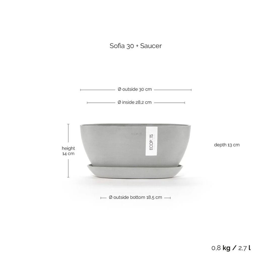 Ecopots Sofia White Grey Pot/Saucer - Image 3