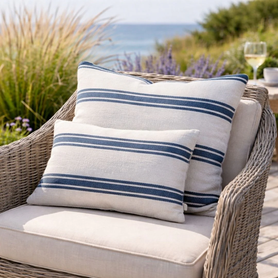 B Outdoor Cushion Aquaclean Haven Small Stripe - Blue - 30 x 40cm - Image 3