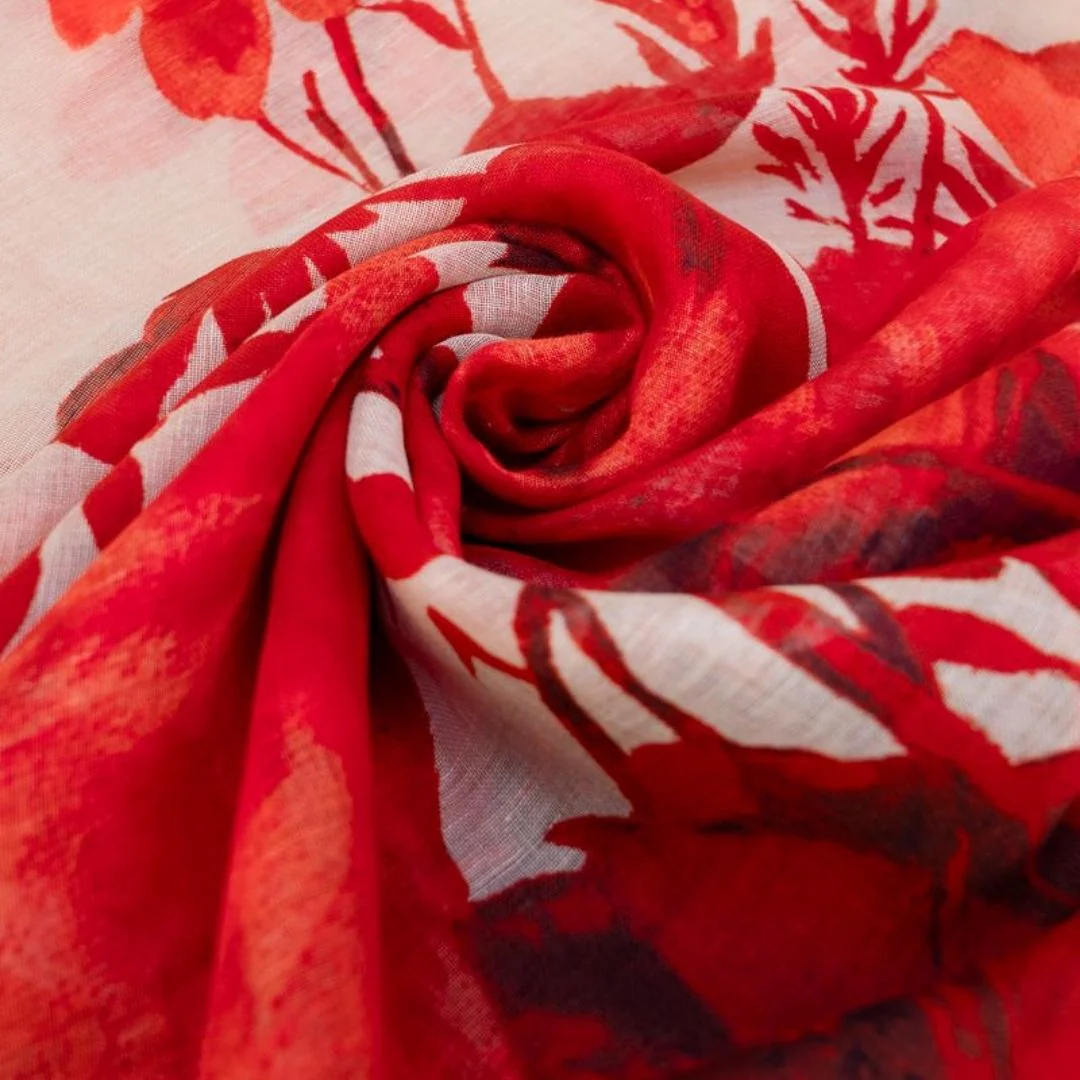 Linen/Cotton Scarf - Rouge Blooms - Image 3