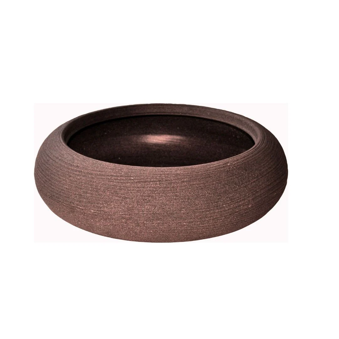 Shabby Low Bowl Planter - Brown - Image 2